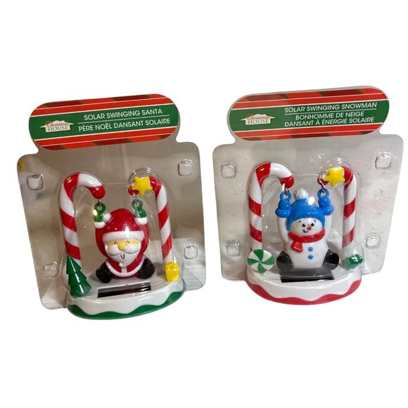 Solar Figures Swinging Santa & Snowman Christmas Decor Set New - Picture 1 of 5
